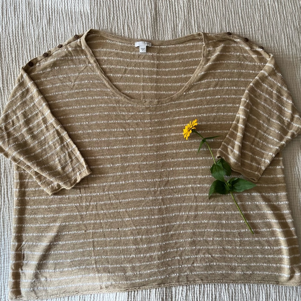 J Jill Neutral Striped Knit Pullover Cropped